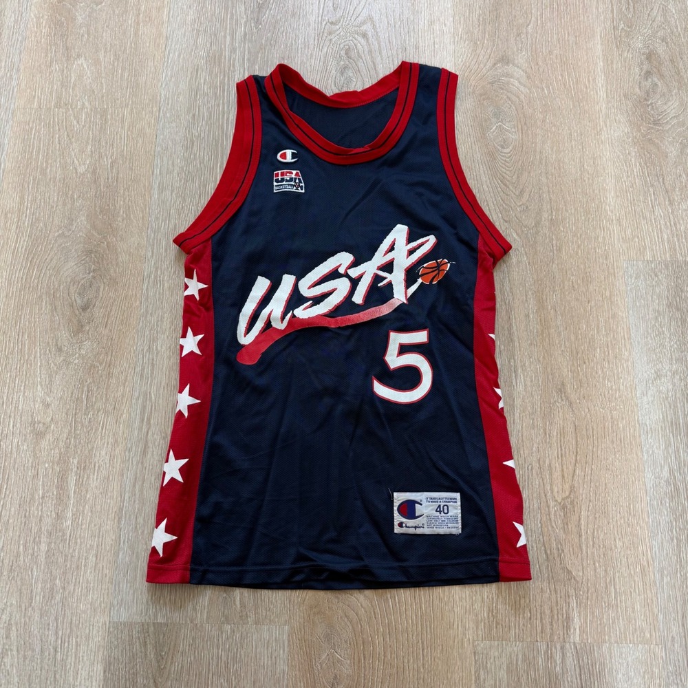 VTG Champion Grant Hill USA Basketball Jersey Mens 40 Navy 1996 Olympic Stars #5